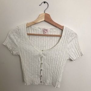 White Ruffle-Lined Crop Top